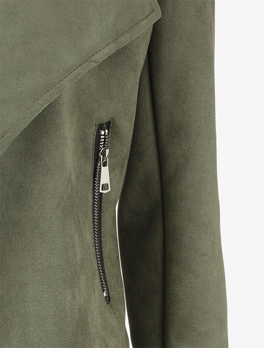 Veste en suédine à pans asymétriques - Kaki - 3
