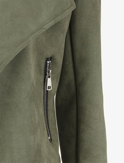 Veste en suédine à pans asymétriques - Kaki - 3