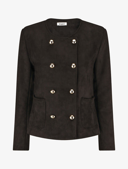 Veste en suédine boutonnée - Noir - 4