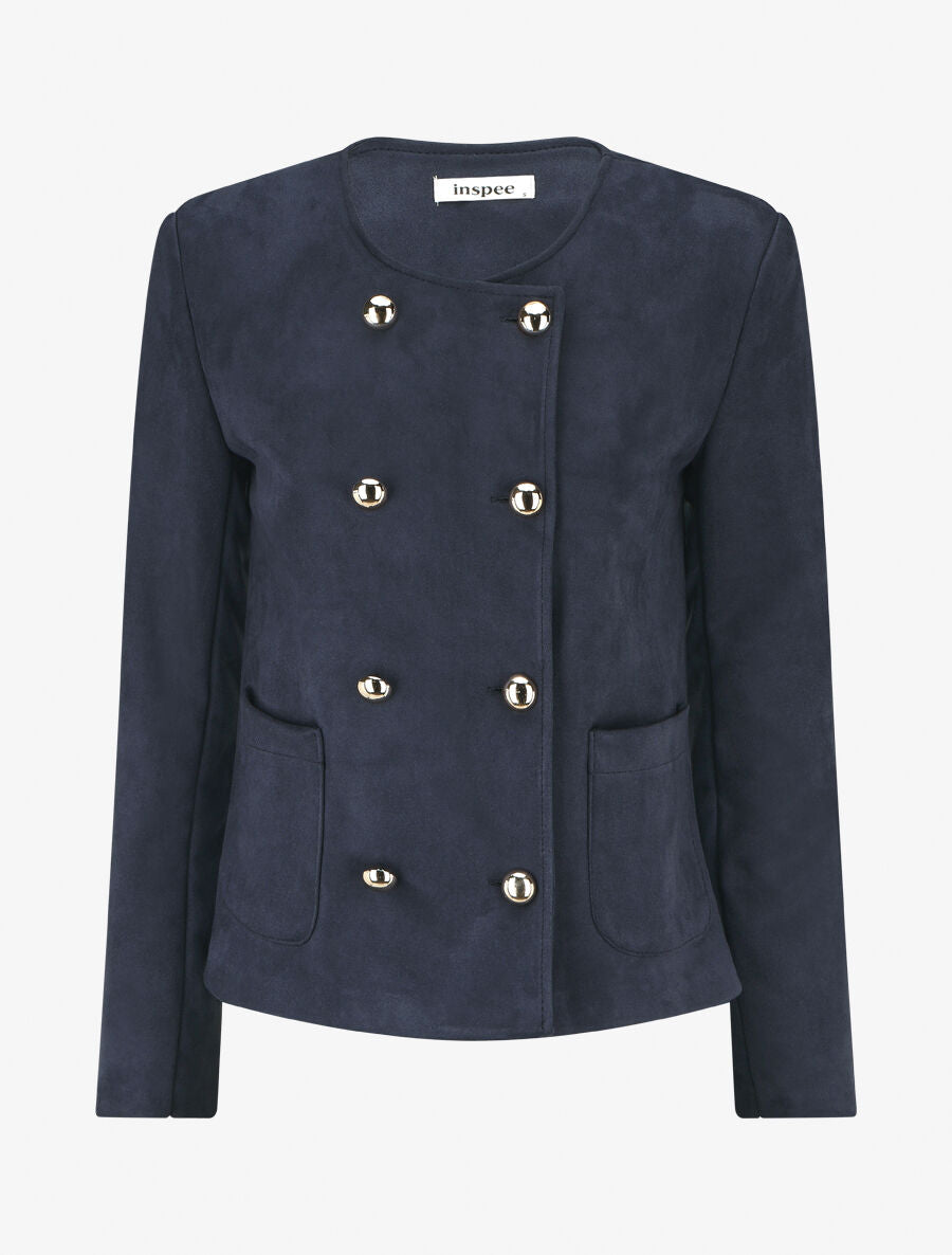 Veste en suédine boutonnée - Marine - 1