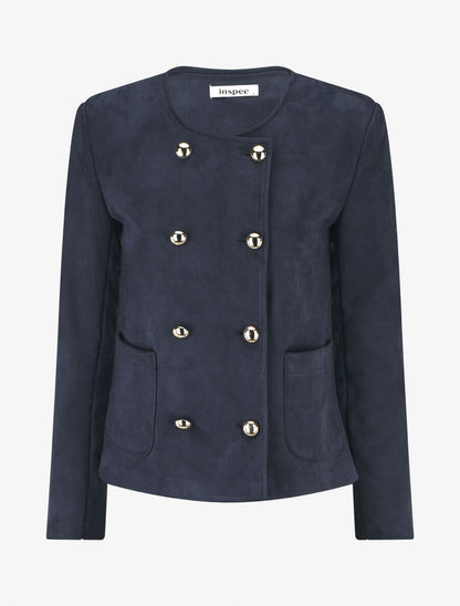 Veste en suédine boutonnée - Marine - 1