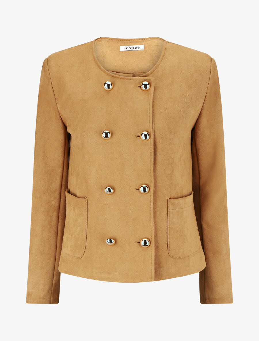Veste en suédine boutonnée - Camel - 4