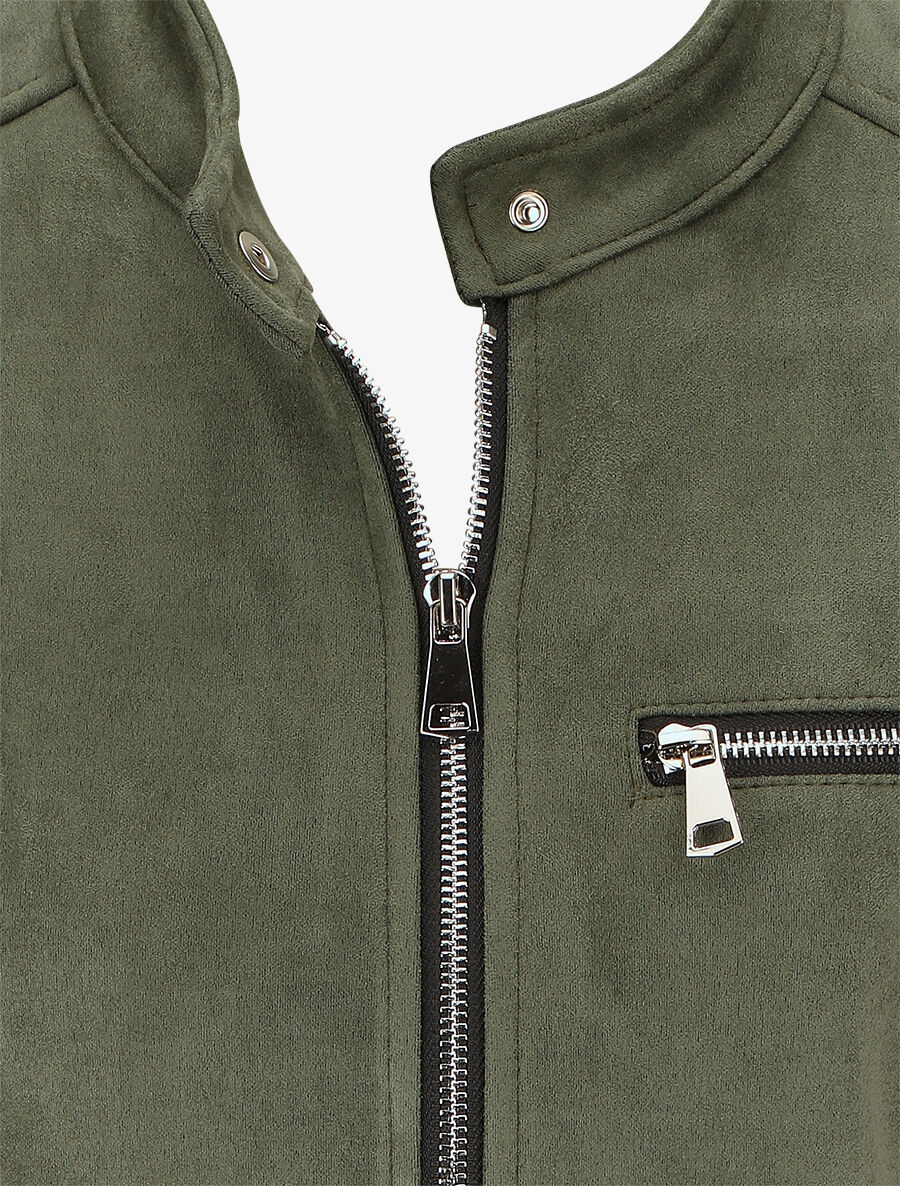 Veste en suédine à poches zippées - Kaki - 3