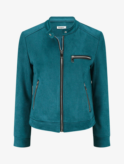 Veste en suédine à poches zippées - Bleu canard - 4