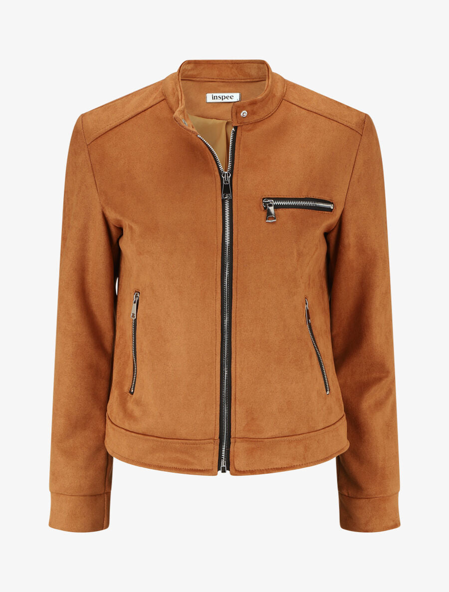 Veste en suédine à poches zippées - Camel - 1