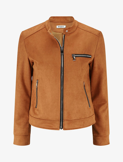 Veste en suédine à poches zippées - Camel - 1
