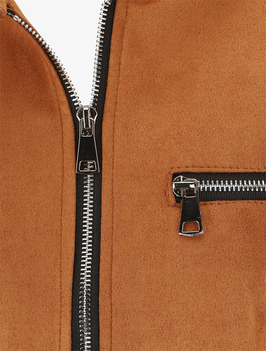 Veste en suédine à poches zippées - Camel - 3