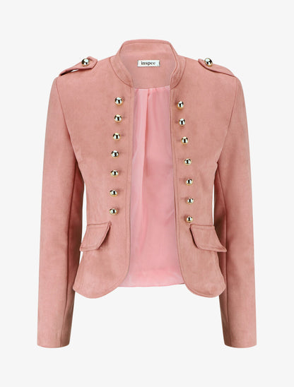 Veste en suédine à boutons décoratifs - Rose - 1
