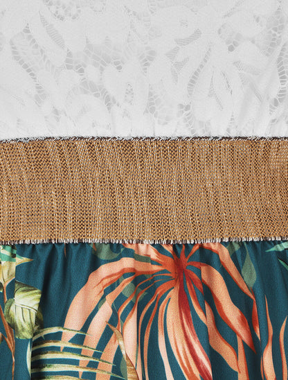Robe bi-matière imprimé tropical - Bleu canard - 3