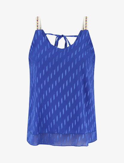Débardeur droit en voile bretelles fantaisies - Bleu électrique - 1