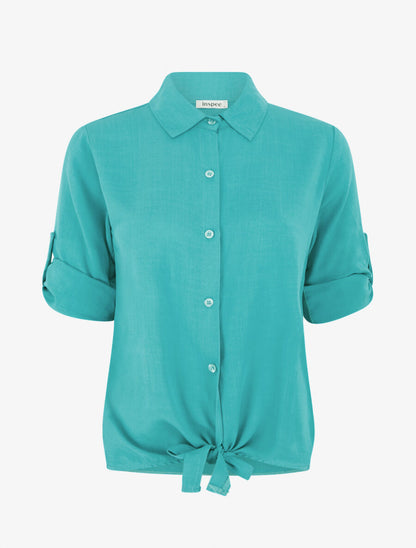 Chemise à nouer et à manches retroussables - Turquoise - 1