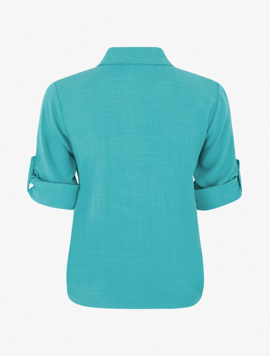 Chemise à nouer et à manches retroussables - Turquoise - 2