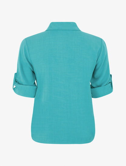 Chemise à nouer et à manches retroussables - Turquoise - 2