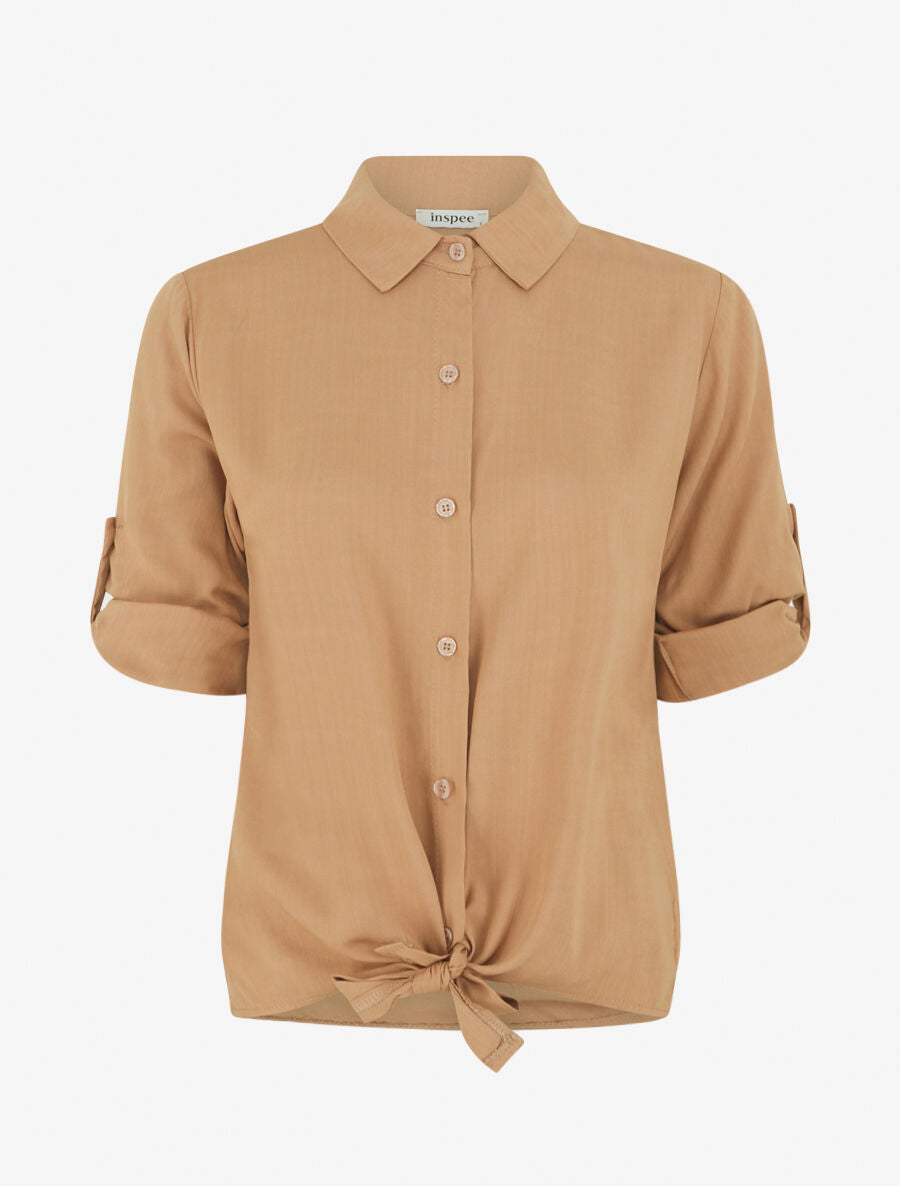 Chemise à nouer et à manches retroussables - Camel - 1