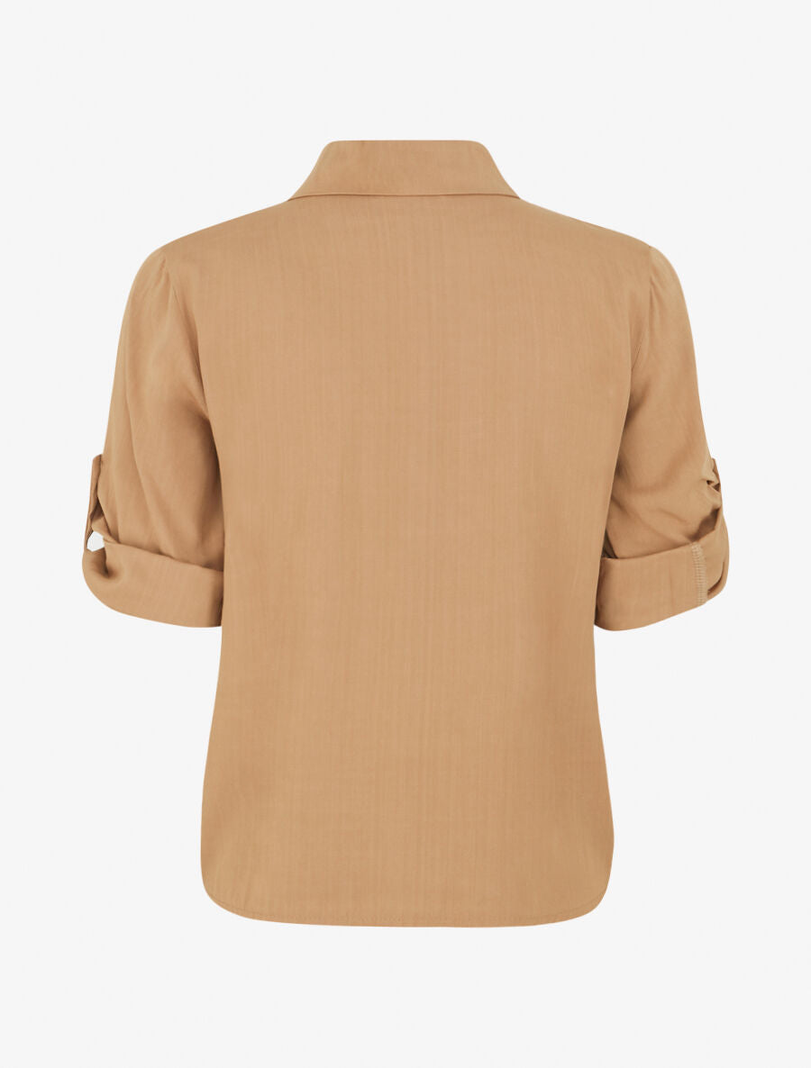 Chemise à nouer et à manches retroussables - Camel - 2