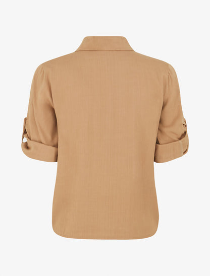 Chemise à nouer et à manches retroussables - Camel - 2