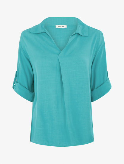 Top uni à manches retroussables - Turquoise - 1