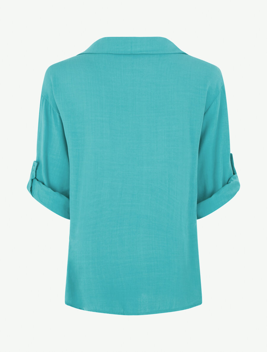 Top uni à manches retroussables - Turquoise - 2