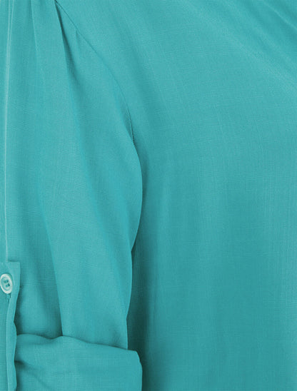 Top uni à manches retroussables - Turquoise - 3