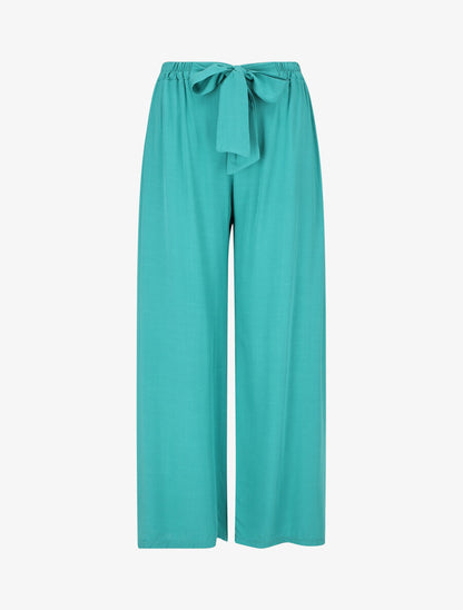 Pantalon ample et fluide taille haute élastiquée - Turquoise - 4
