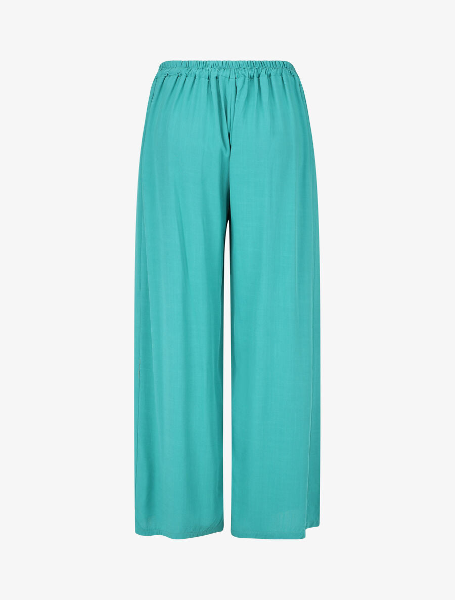 Pantalon ample et fluide taille haute élastiquée - Turquoise - 2