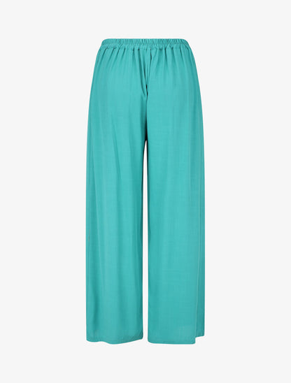 Pantalon ample et fluide taille haute élastiquée - Turquoise - 2
