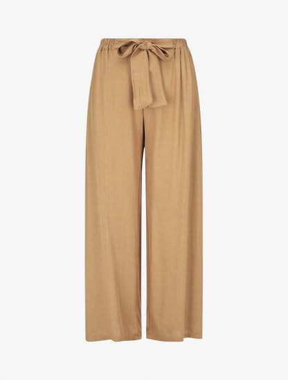 Pantalon ample et fluide taille haute élastiquée - Camel - 1