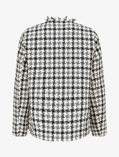 Veste en tweed ouverte à détail frangé - Blanc - 2