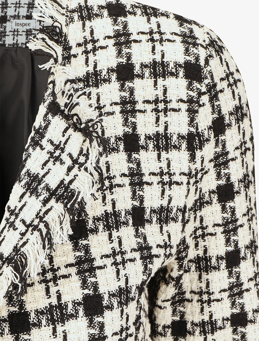 Veste en tweed ouverte à détail frangé - Blanc - 3