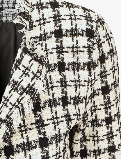 Veste en tweed ouverte à détail frangé - Blanc - 3