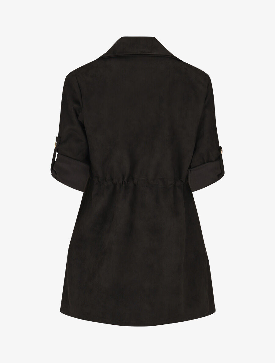 Veste longue unie en suédine - Noir - 2