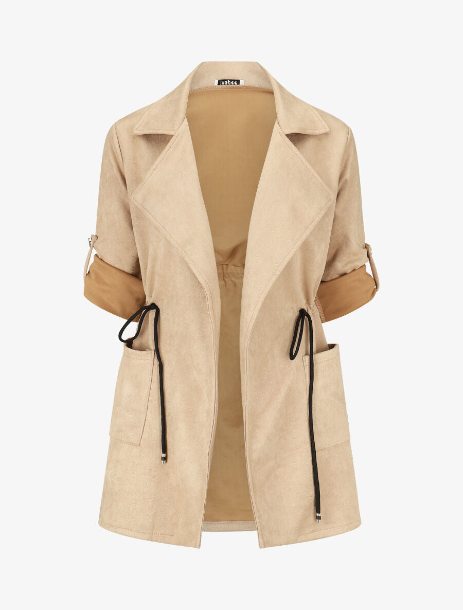 Veste longue unie en suédine - Beige - 1