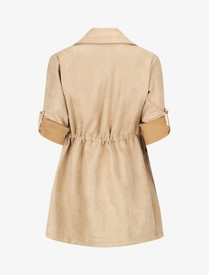 Veste longue unie en suédine - Beige - 2