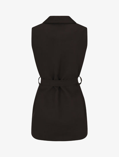 Blazer long uni sans manches - Noir - 2