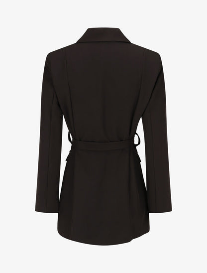 Blazer long uni ceinturé - Noir - 2