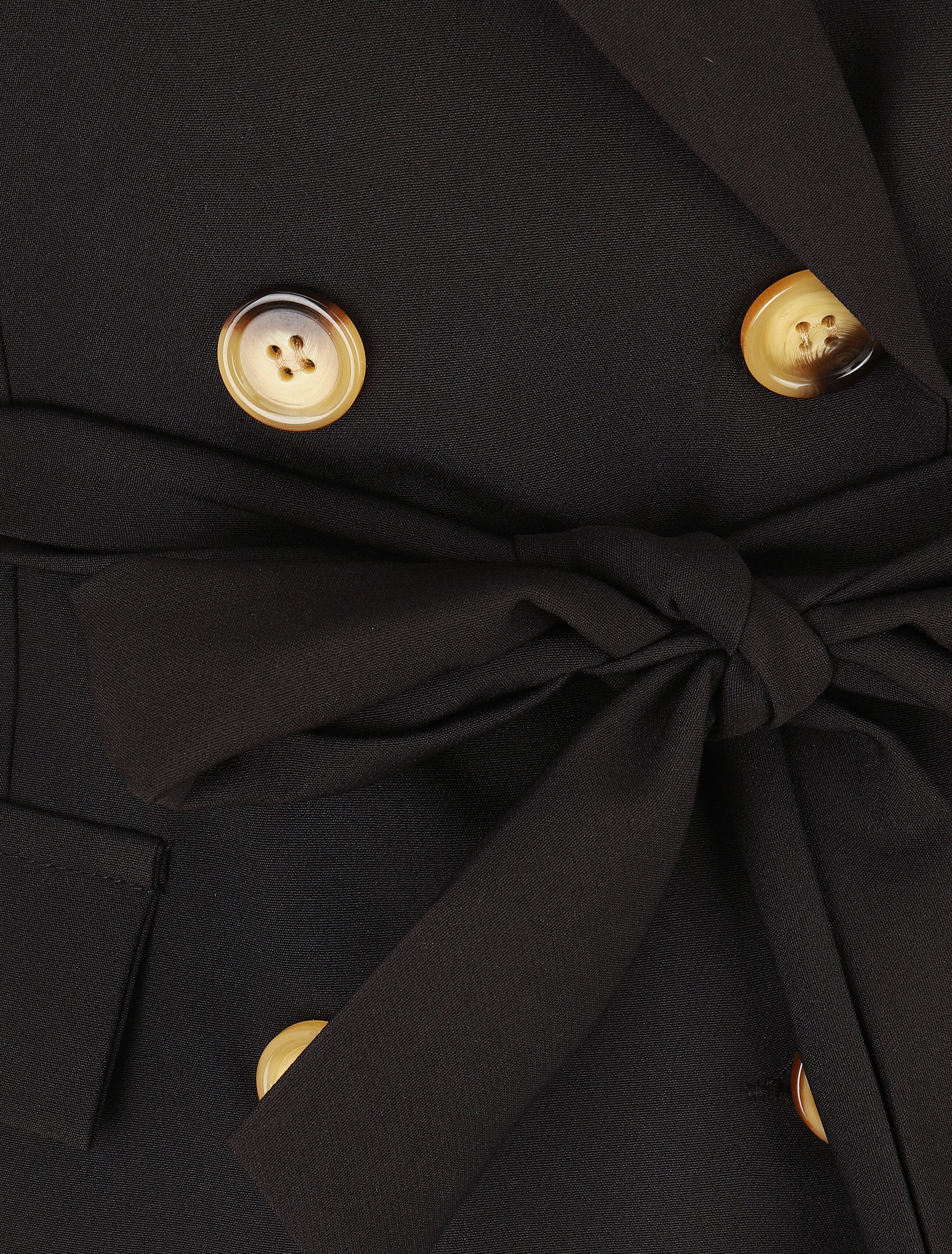 Blazer long uni ceinturé - Noir - 3
