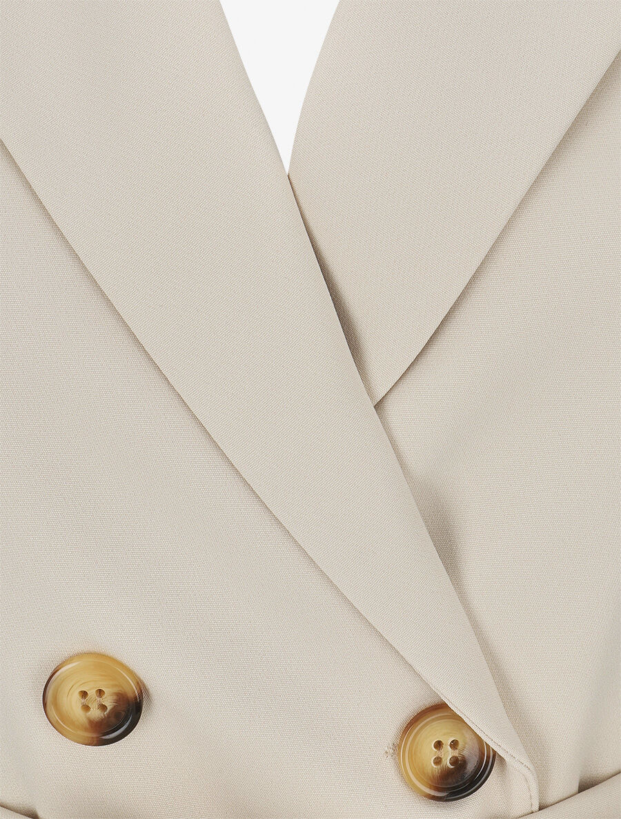 Blazer long uni ceinturé - Beige - 3