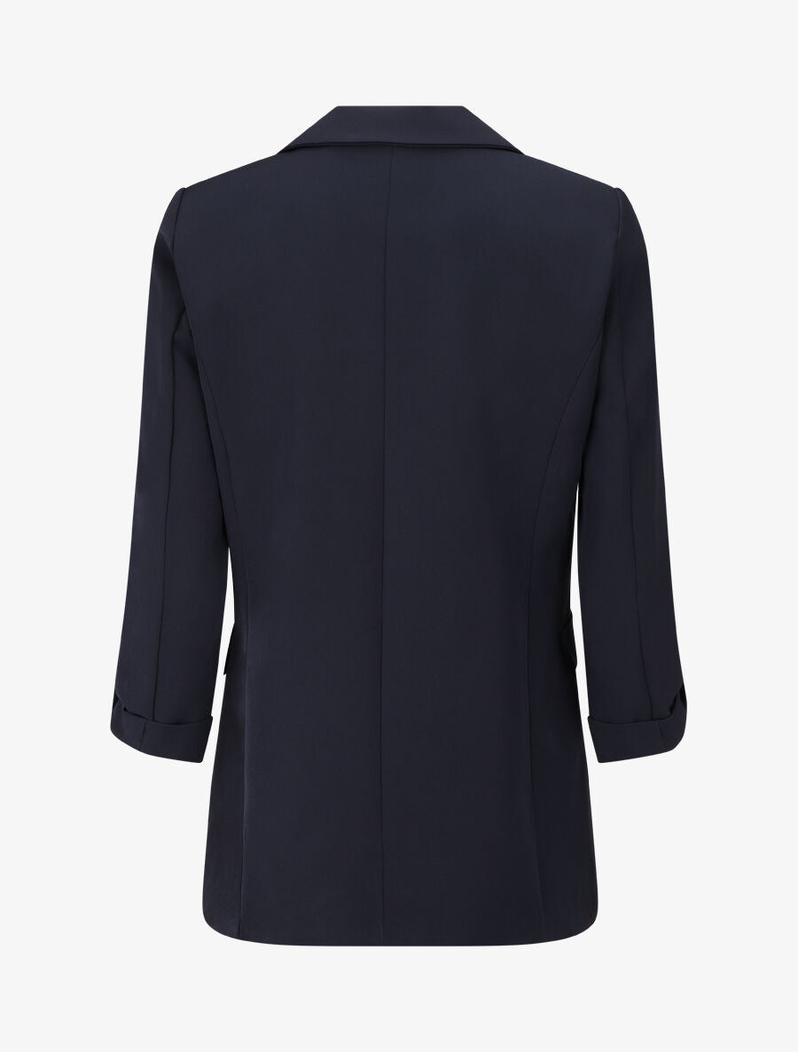 Blazer mi-long uni boutonné - Marine - 2
