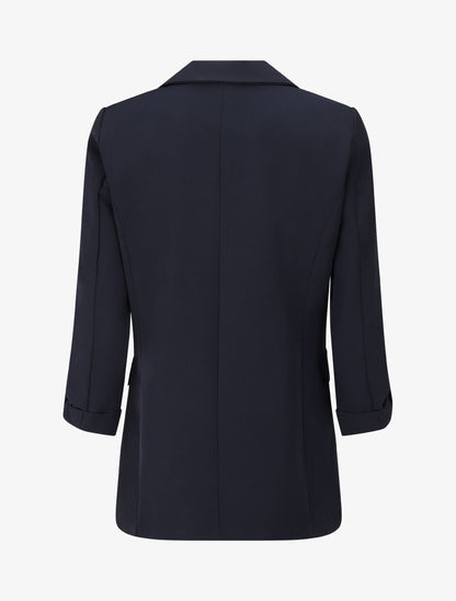 Blazer mi-long uni boutonné - Marine - 2