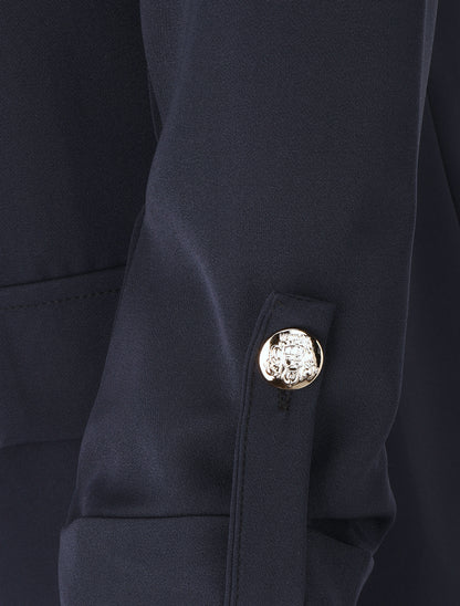 Blazer mi-long uni boutonné - Marine - 3
