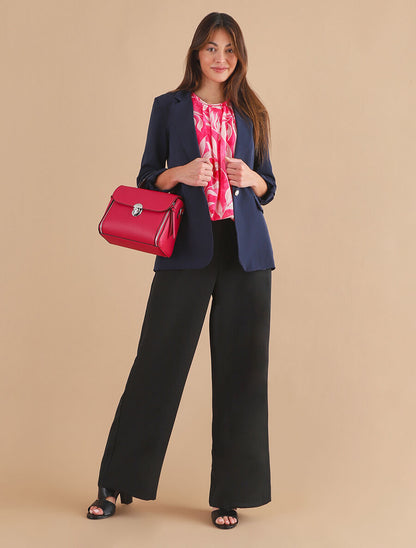 Blazer mi-long uni boutonné - Marine - 4