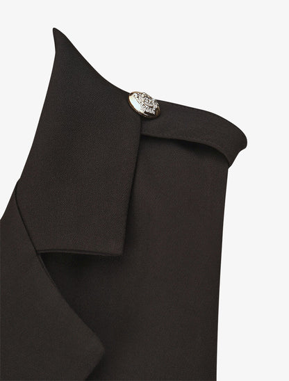 Blazer long uni à boutons métallisés aux épaules - Noir - 3