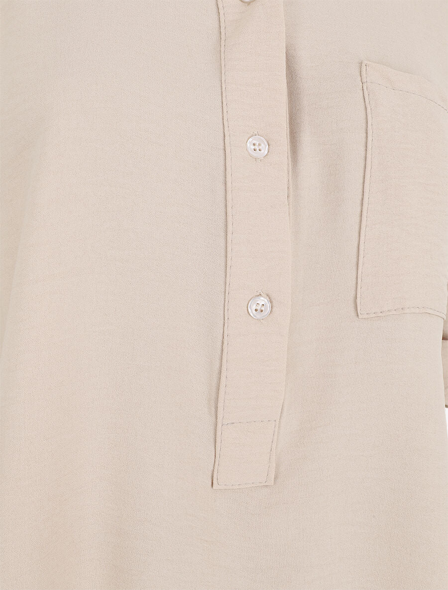 Blouse unie à manches retroussables - Beige - 3