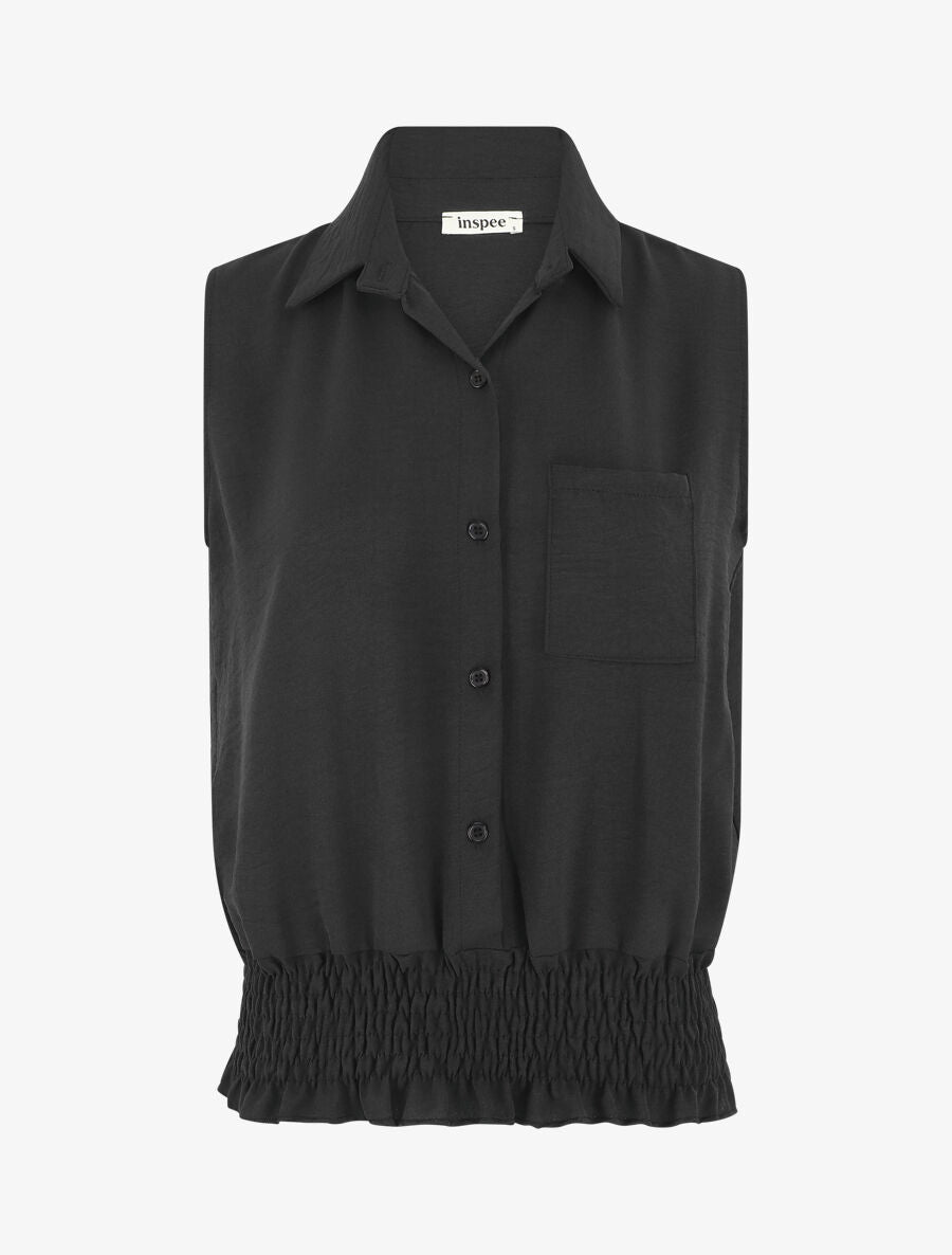 Chemise uni sans manches à bord élastiqué - Noir - 4