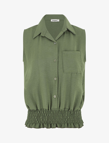 Chemise uni sans manches à bord élastiqué - Kaki - 4