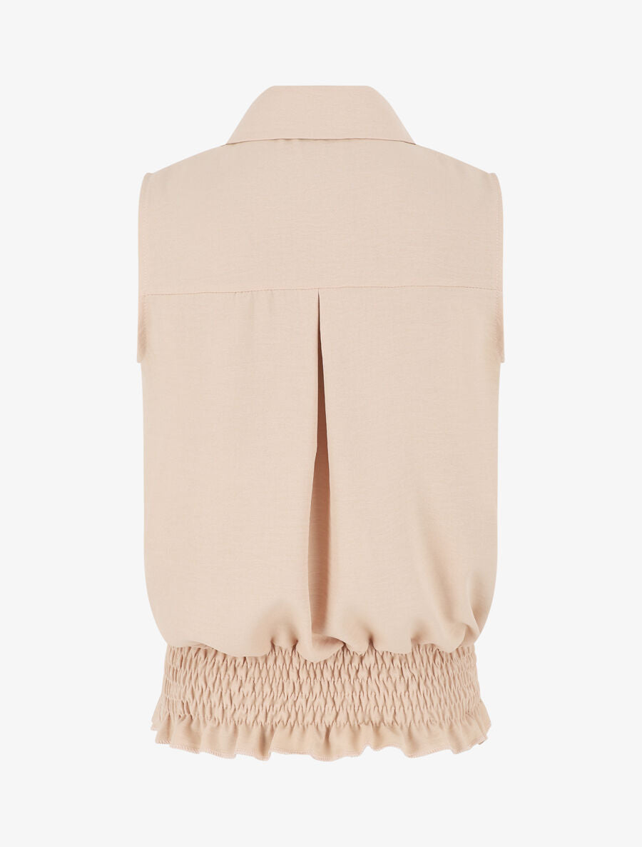 Chemise uni sans manches à bord élastiqué - Beige - 2