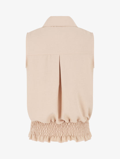 Chemise uni sans manches à bord élastiqué - Beige - 2