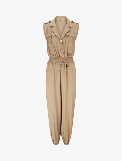 Combinaison uni élastiquée sans manches - Taupe - 5