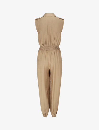 Combinaison uni élastiquée sans manches - Taupe - 2