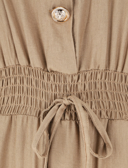 Combinaison uni élastiquée sans manches - Taupe - 3